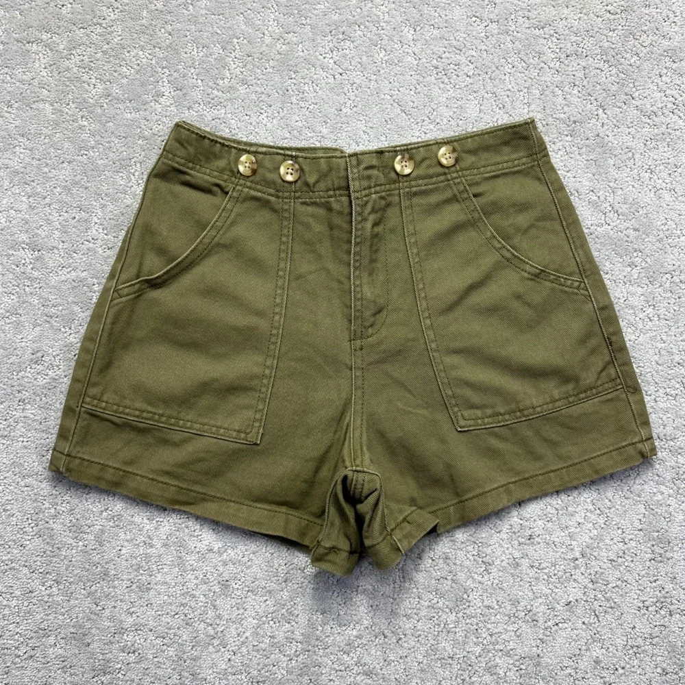 HABITUAL Girl Shorts Womens 14 Green Cotton Twill‎ Utility Cinch Back High Waist